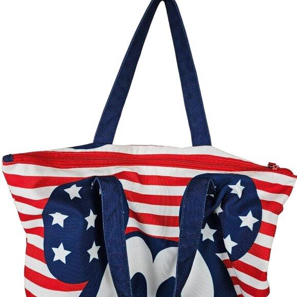 Disney Parks Mickey Mouse Tote Bag Stars and Stripes Zip Top Double Handle Red - Picture 2 of 6